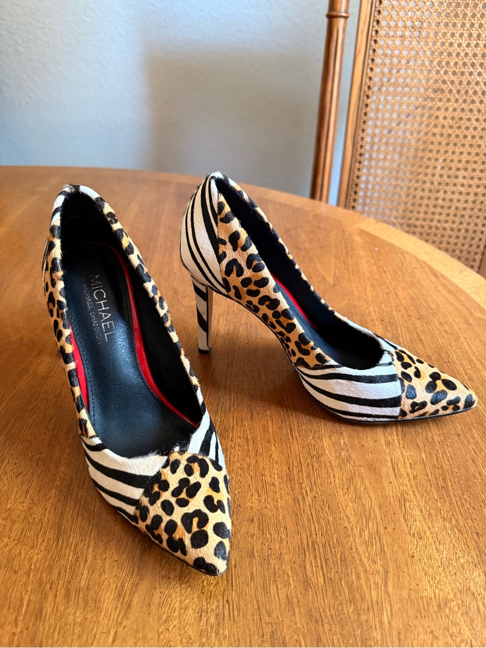 MICHAEL Michael Shannon Leopard & Zebra Print Pointed Toe Leather Pumps